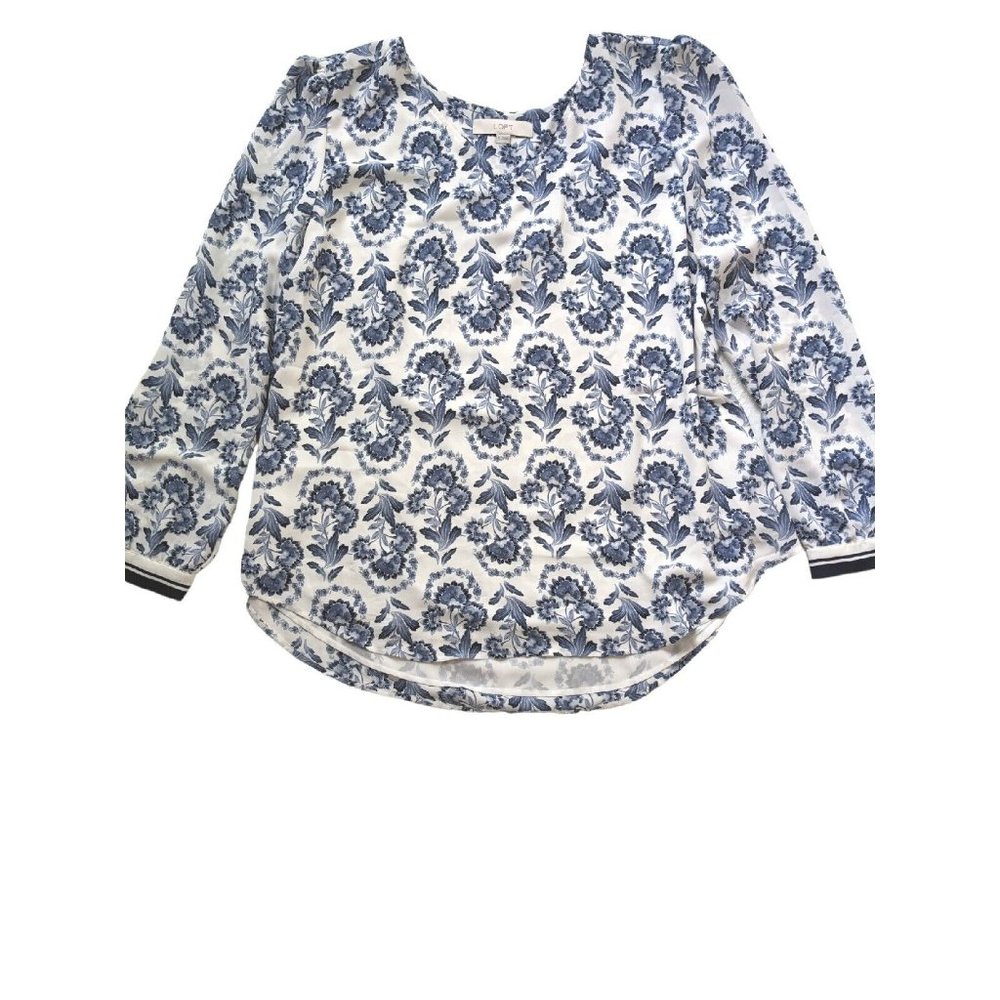 Ann Taylor LOFT Women's Top Size XL Blue and White Floral FLOWY Relaxed Fit b6 - Picture 4 of 11